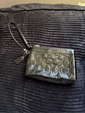 Coach Black Patent Signature C Wristlet